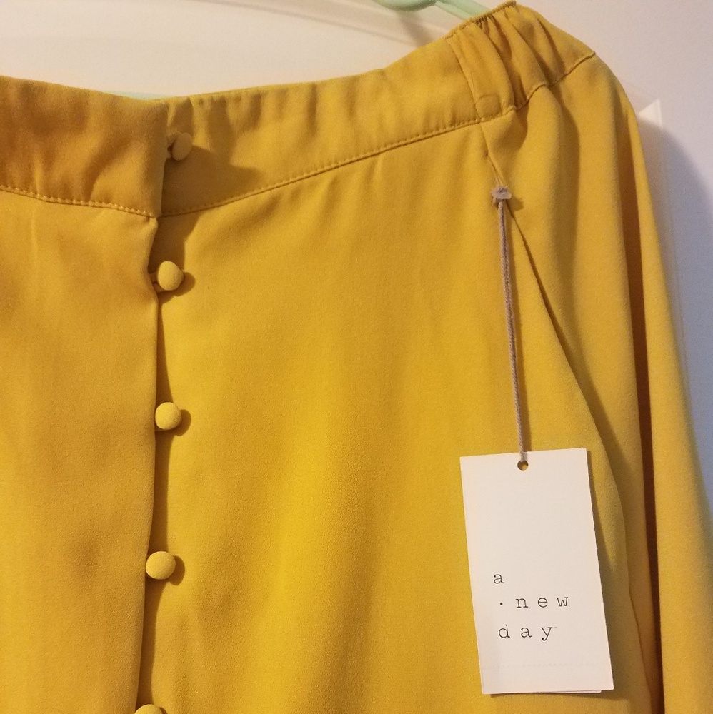 Women's mid-rise front button skirt/yellow/Large
